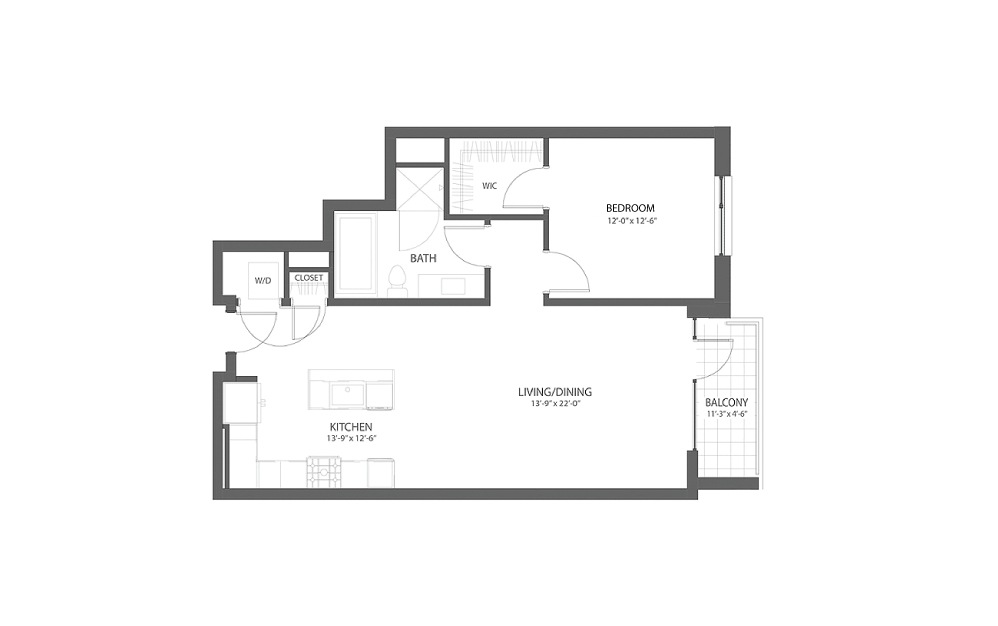 1BR AA - 1 bedroom floorplan layout with 1 bath and 920 square feet.