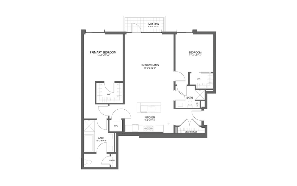 2BR BB - 2 bedroom floorplan layout with 2 baths and 1411 square feet.