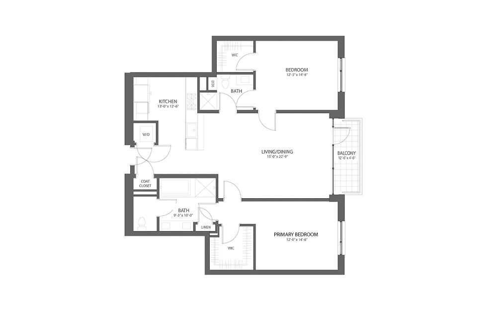 2BR C - 2 bedroom floorplan layout with 2 baths and 1642 square feet.