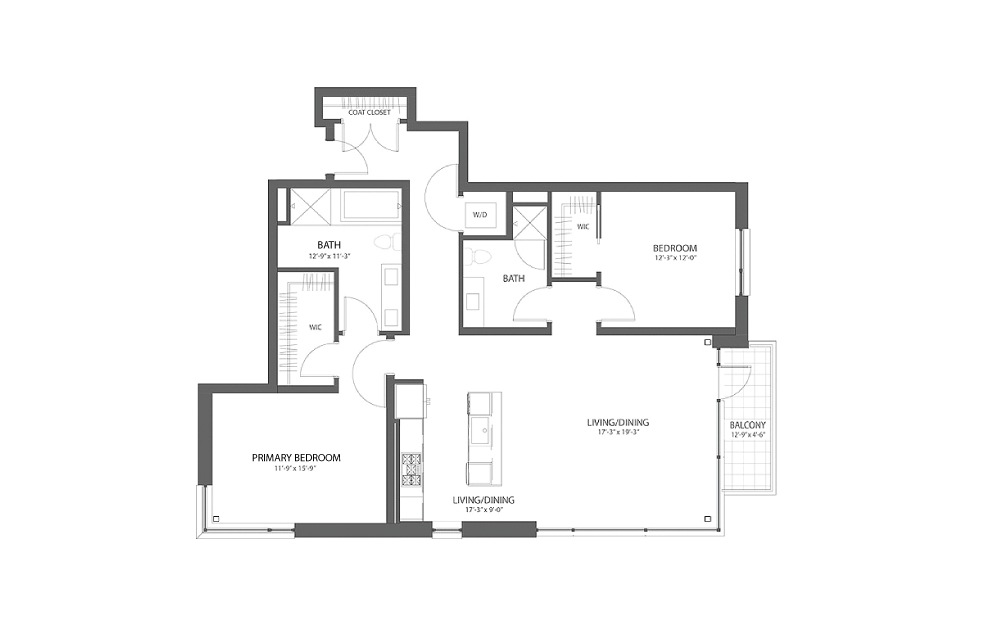 2BR DD - 2 bedroom floorplan layout with 2 baths and 1474 square feet.