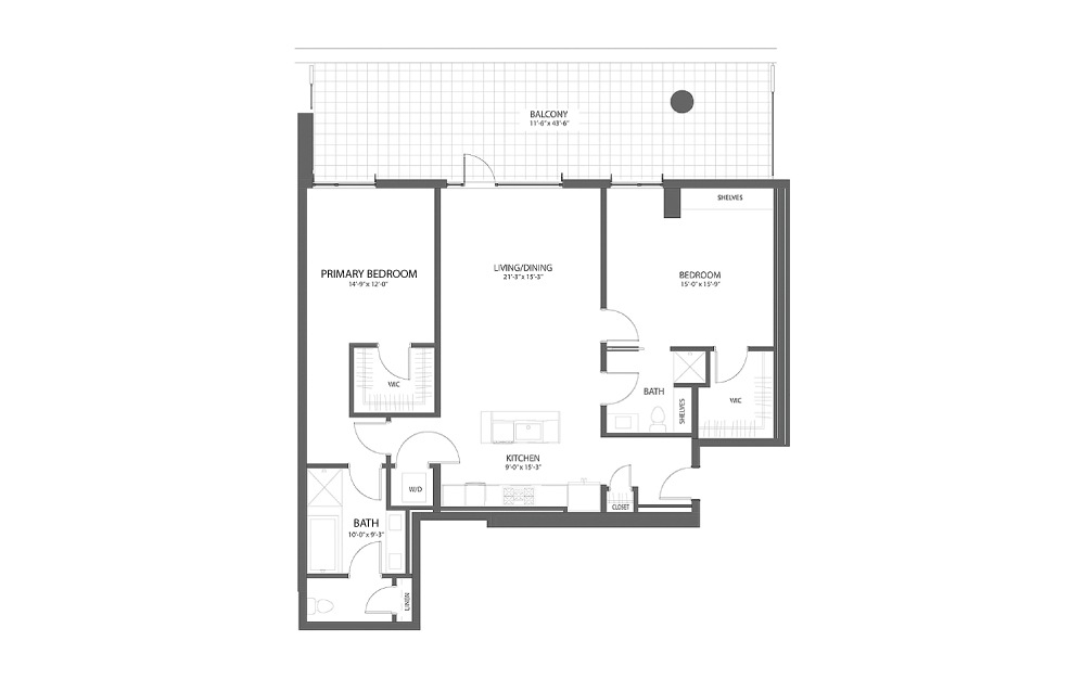 2BR FF - 2 bedroom floorplan layout with 2 baths and 1558 square feet.
