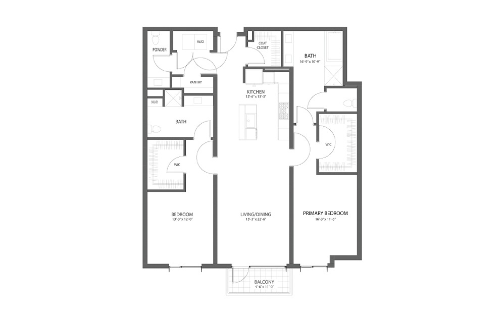 2BR I - 2 bedroom floorplan layout with 2.5 baths and 1347 square feet.