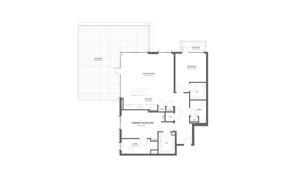 2BR II - 2 bedroom floorplan layout with 2 baths and 1662 square feet.