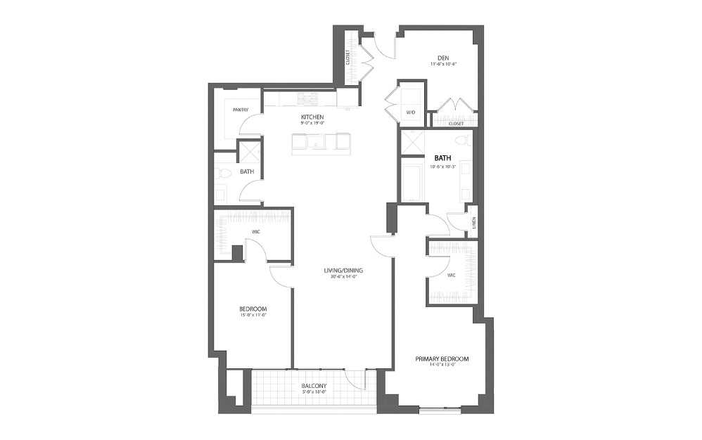 2BR MM - 2 bedroom floorplan layout with 2 baths and 1870 square feet.