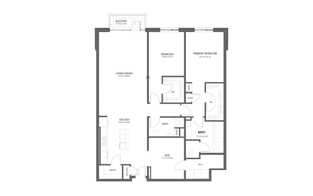 2BR NN - 2 bedroom floorplan layout with 2 baths and 1973 square feet.