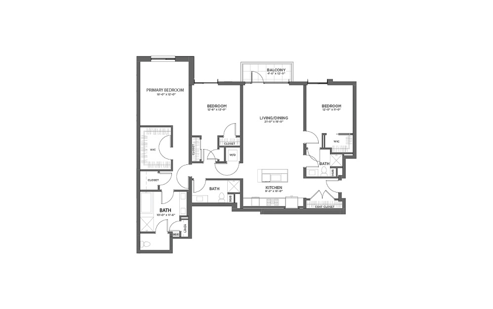 3BR AA - 3 bedroom floorplan layout with 3 baths and 1903 square feet.