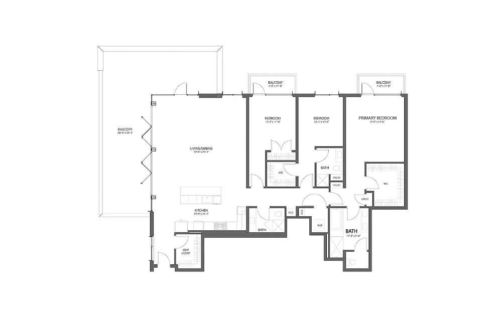 3BR B - 3 bedroom floorplan layout with 3 baths and 2320 square feet.