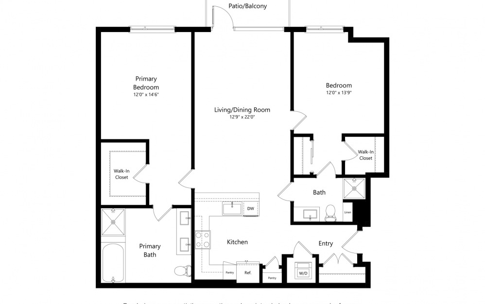 2BR A - 2 bedroom floorplan layout with 2 baths and 1517 square feet.