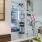a kitchen with a vase of flowers