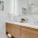 a bathroom with a large mirror